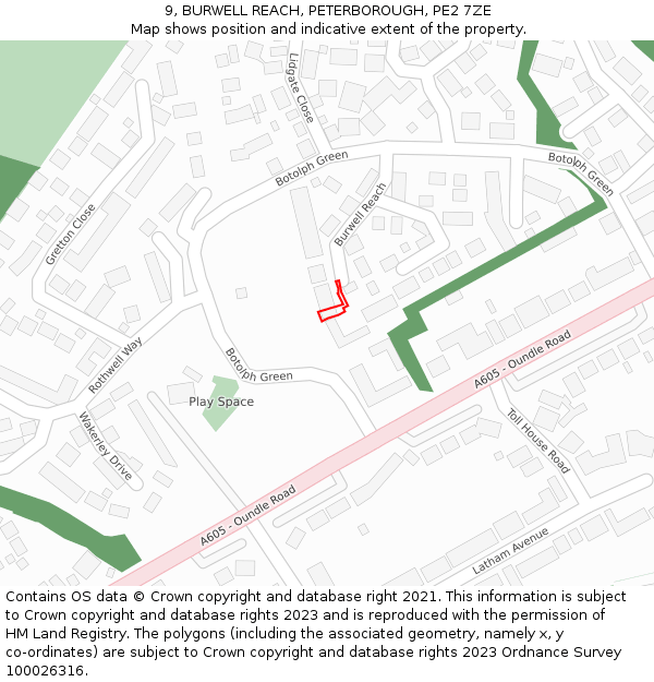 9, BURWELL REACH, PETERBOROUGH, PE2 7ZE: Location map and indicative extent of plot