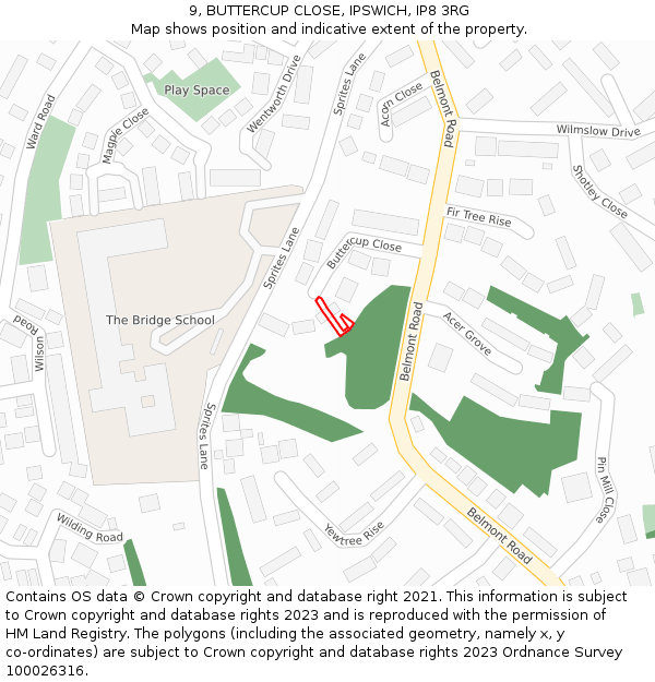 9, BUTTERCUP CLOSE, IPSWICH, IP8 3RG: Location map and indicative extent of plot