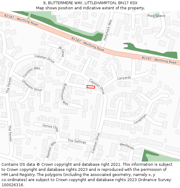 9, BUTTERMERE WAY, LITTLEHAMPTON, BN17 6SX: Location map and indicative extent of plot