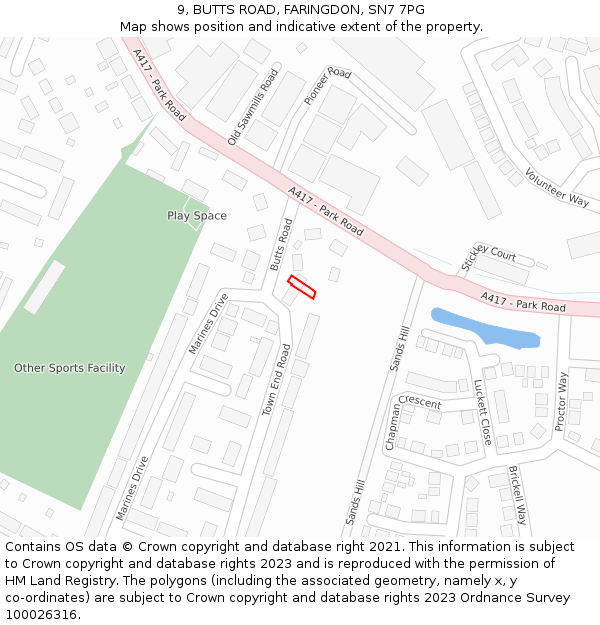 9, BUTTS ROAD, FARINGDON, SN7 7PG: Location map and indicative extent of plot