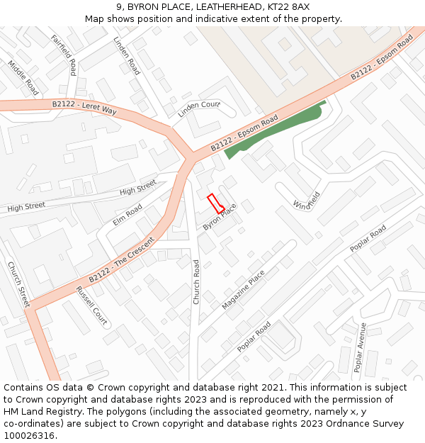 9, BYRON PLACE, LEATHERHEAD, KT22 8AX: Location map and indicative extent of plot
