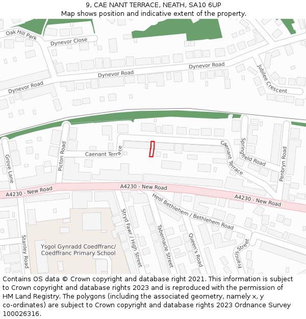 9, CAE NANT TERRACE, NEATH, SA10 6UP: Location map and indicative extent of plot