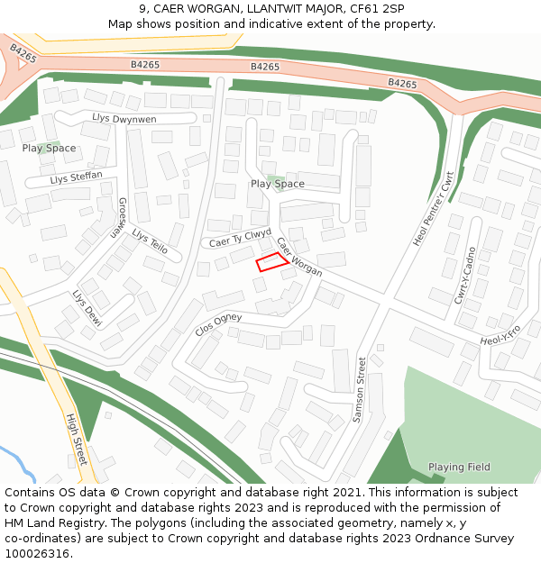9, CAER WORGAN, LLANTWIT MAJOR, CF61 2SP: Location map and indicative extent of plot