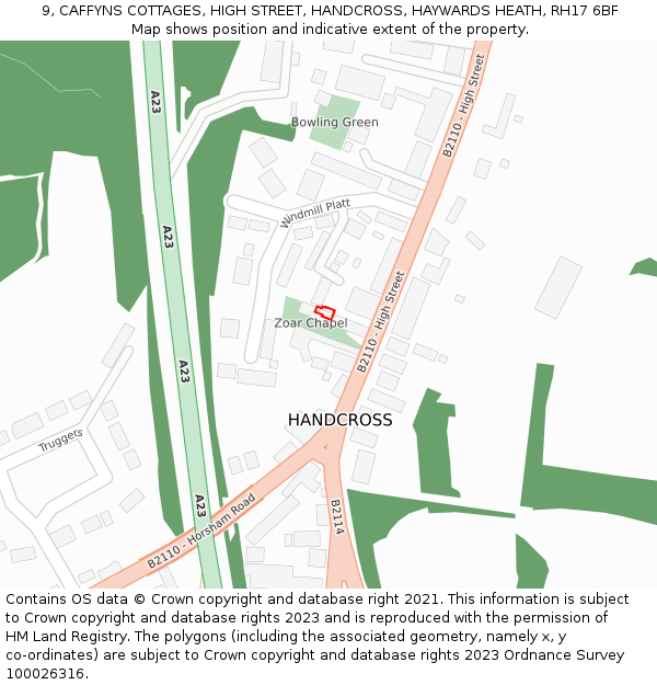9, CAFFYNS COTTAGES, HIGH STREET, HANDCROSS, HAYWARDS HEATH, RH17 6BF: Location map and indicative extent of plot