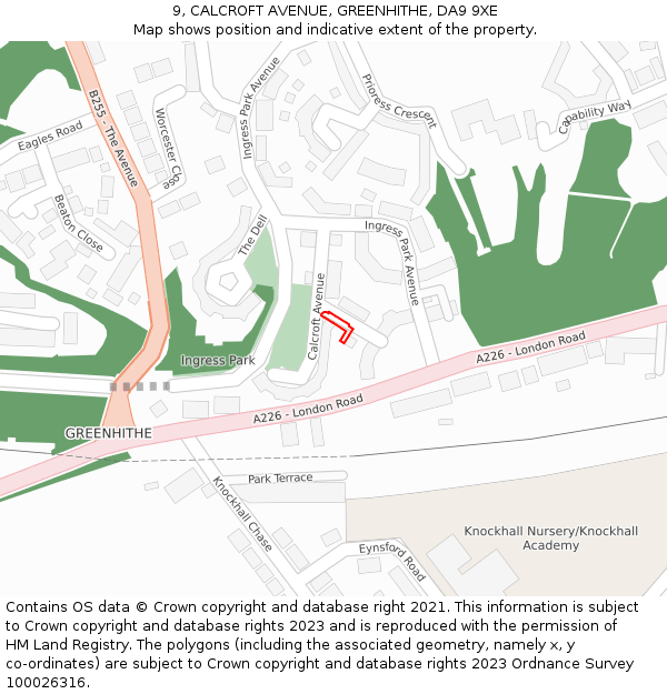 9, CALCROFT AVENUE, GREENHITHE, DA9 9XE: Location map and indicative extent of plot