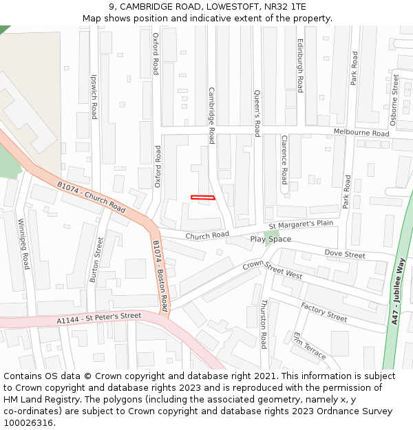 9, CAMBRIDGE ROAD, LOWESTOFT, NR32 1TE: Location map and indicative extent of plot