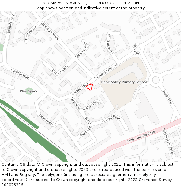 9, CAMPAIGN AVENUE, PETERBOROUGH, PE2 9RN: Location map and indicative extent of plot