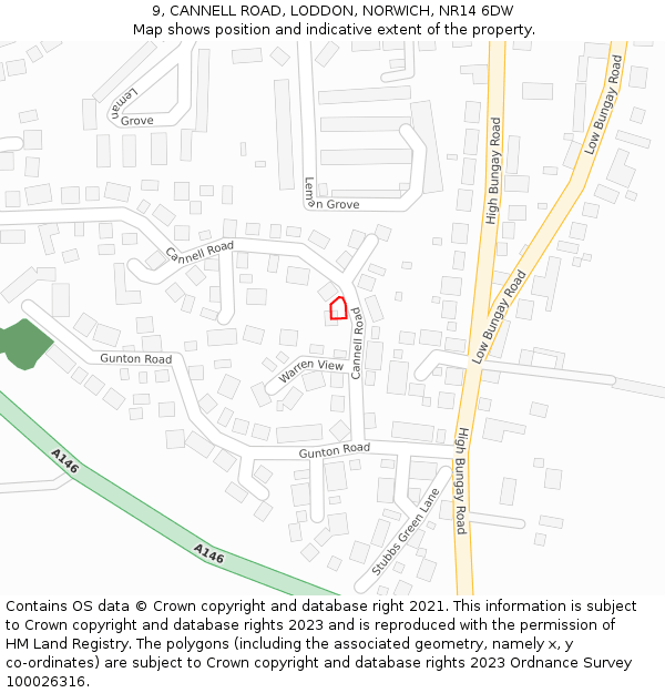 9, CANNELL ROAD, LODDON, NORWICH, NR14 6DW: Location map and indicative extent of plot