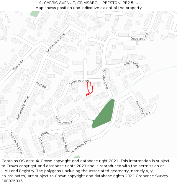 9, CARBIS AVENUE, GRIMSARGH, PRESTON, PR2 5LU: Location map and indicative extent of plot