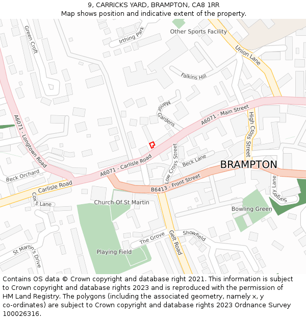 9, CARRICKS YARD, BRAMPTON, CA8 1RR: Location map and indicative extent of plot