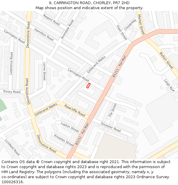9, CARRINGTON ROAD, CHORLEY, PR7 2HD: Location map and indicative extent of plot