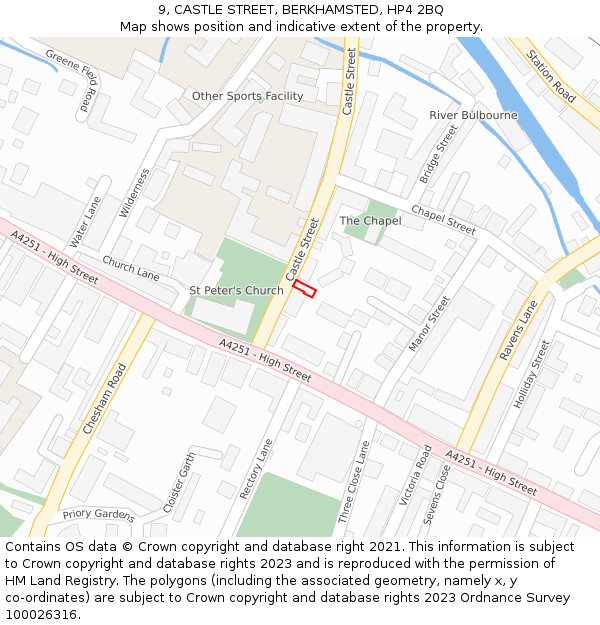 9, CASTLE STREET, BERKHAMSTED, HP4 2BQ: Location map and indicative extent of plot