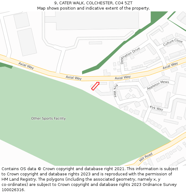9, CATER WALK, COLCHESTER, CO4 5ZT: Location map and indicative extent of plot