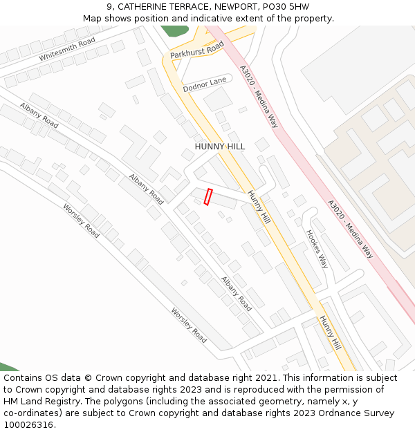9, CATHERINE TERRACE, NEWPORT, PO30 5HW: Location map and indicative extent of plot