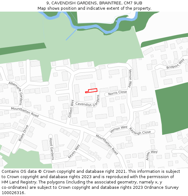9, CAVENDISH GARDENS, BRAINTREE, CM7 9UB: Location map and indicative extent of plot