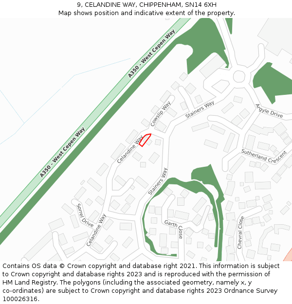 9, CELANDINE WAY, CHIPPENHAM, SN14 6XH: Location map and indicative extent of plot