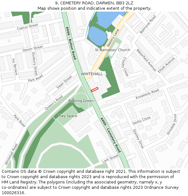 9, CEMETERY ROAD, DARWEN, BB3 2LZ: Location map and indicative extent of plot