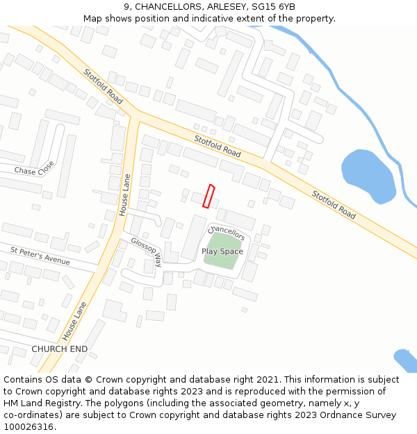 9, CHANCELLORS, ARLESEY, SG15 6YB: Location map and indicative extent of plot
