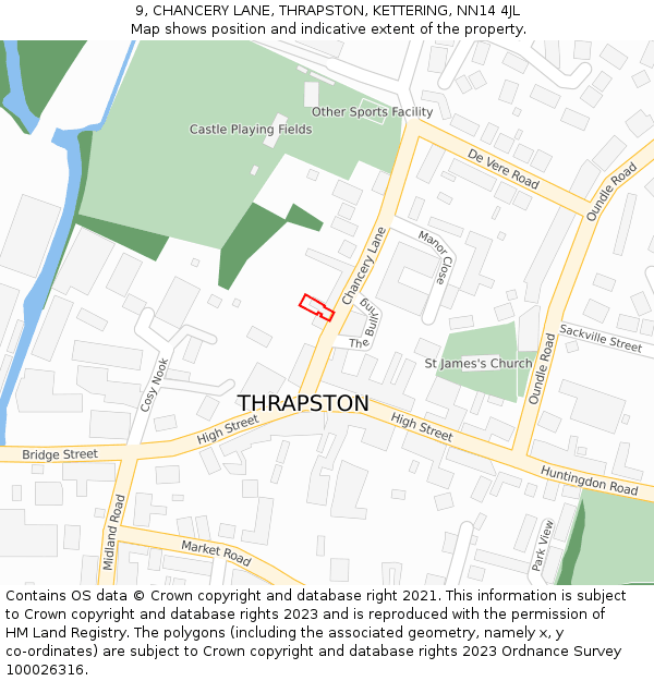 9, CHANCERY LANE, THRAPSTON, KETTERING, NN14 4JL: Location map and indicative extent of plot
