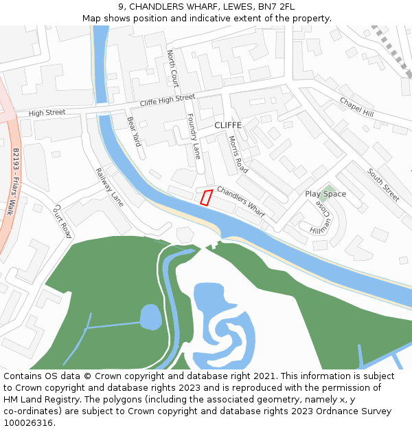 9, CHANDLERS WHARF, LEWES, BN7 2FL: Location map and indicative extent of plot