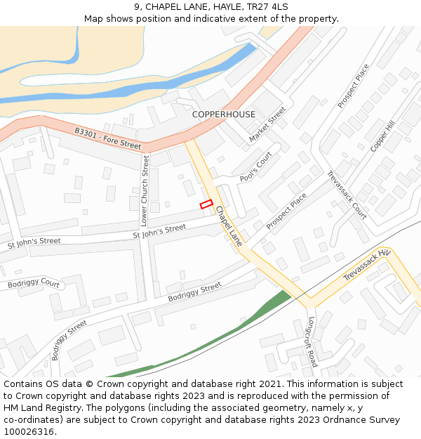 9, CHAPEL LANE, HAYLE, TR27 4LS: Location map and indicative extent of plot