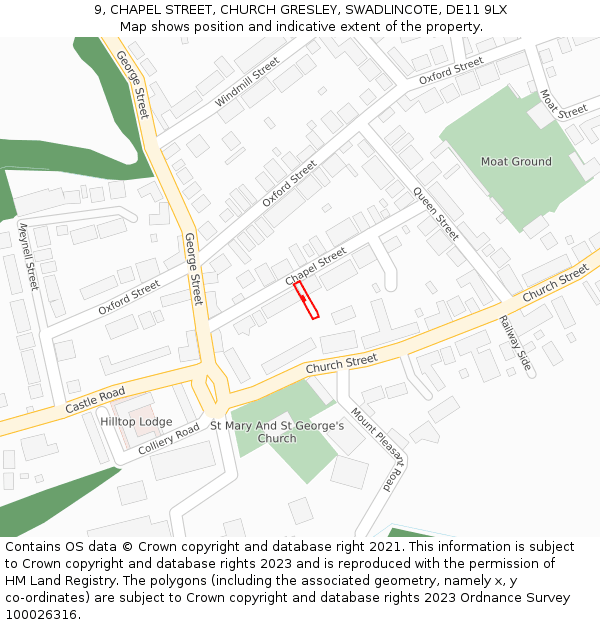 9, CHAPEL STREET, CHURCH GRESLEY, SWADLINCOTE, DE11 9LX: Location map and indicative extent of plot