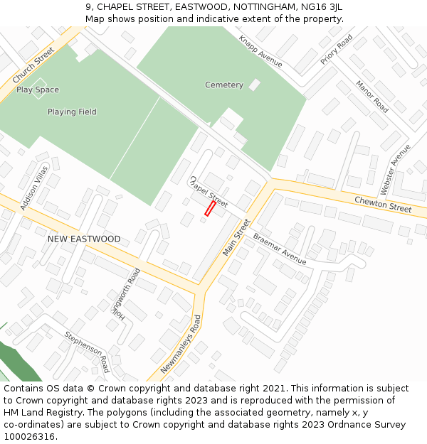9, CHAPEL STREET, EASTWOOD, NOTTINGHAM, NG16 3JL: Location map and indicative extent of plot