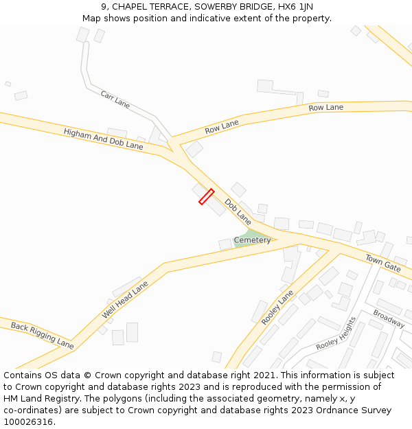 9, CHAPEL TERRACE, SOWERBY BRIDGE, HX6 1JN: Location map and indicative extent of plot