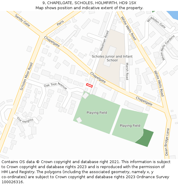 9, CHAPELGATE, SCHOLES, HOLMFIRTH, HD9 1SX: Location map and indicative extent of plot