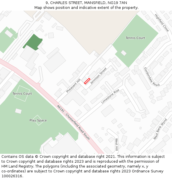 9, CHARLES STREET, MANSFIELD, NG19 7AN: Location map and indicative extent of plot