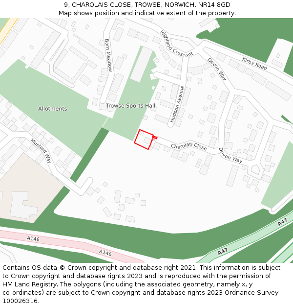 9, CHAROLAIS CLOSE, TROWSE, NORWICH, NR14 8GD: Location map and indicative extent of plot