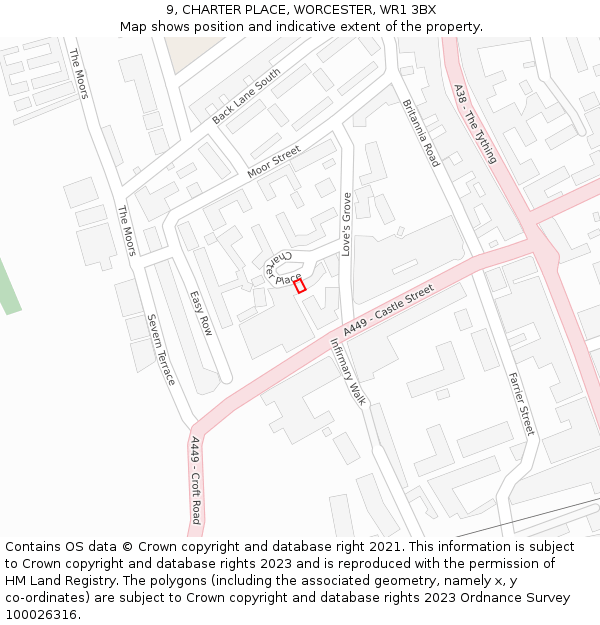 9, CHARTER PLACE, WORCESTER, WR1 3BX: Location map and indicative extent of plot