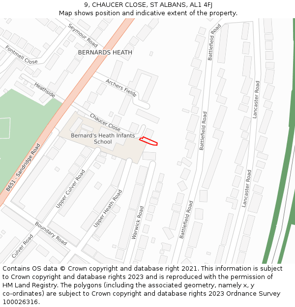 9, CHAUCER CLOSE, ST ALBANS, AL1 4FJ: Location map and indicative extent of plot