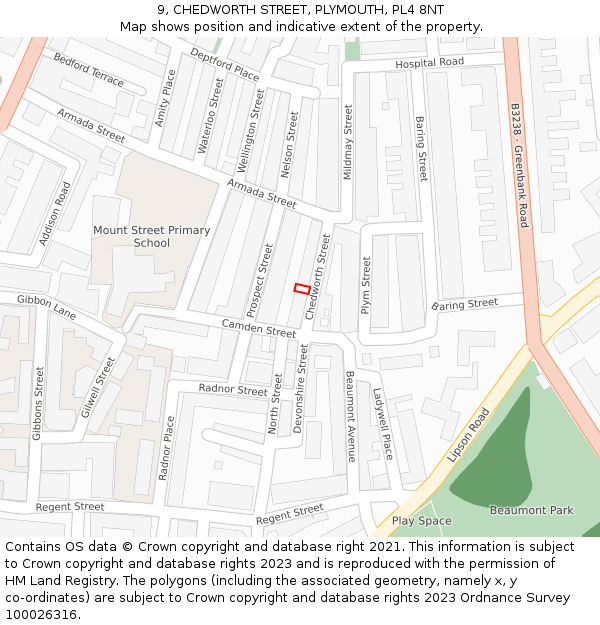 9, CHEDWORTH STREET, PLYMOUTH, PL4 8NT: Location map and indicative extent of plot