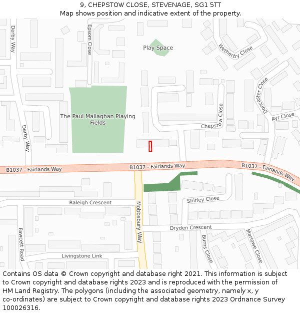 9, CHEPSTOW CLOSE, STEVENAGE, SG1 5TT: Location map and indicative extent of plot