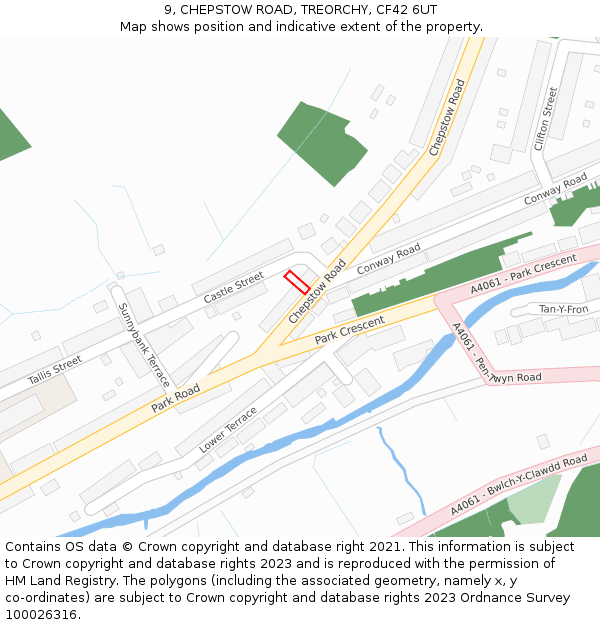 9, CHEPSTOW ROAD, TREORCHY, CF42 6UT: Location map and indicative extent of plot