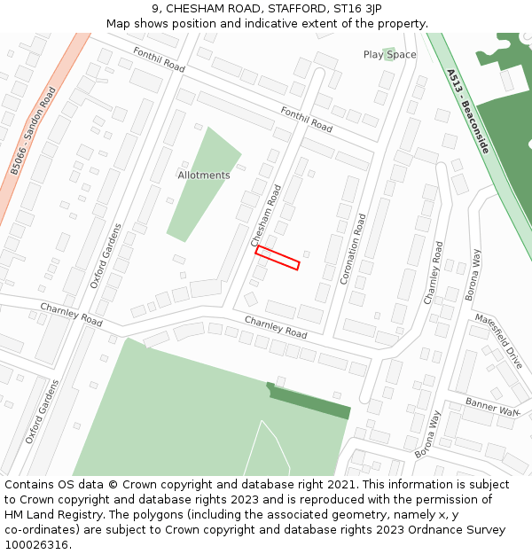 9, CHESHAM ROAD, STAFFORD, ST16 3JP: Location map and indicative extent of plot