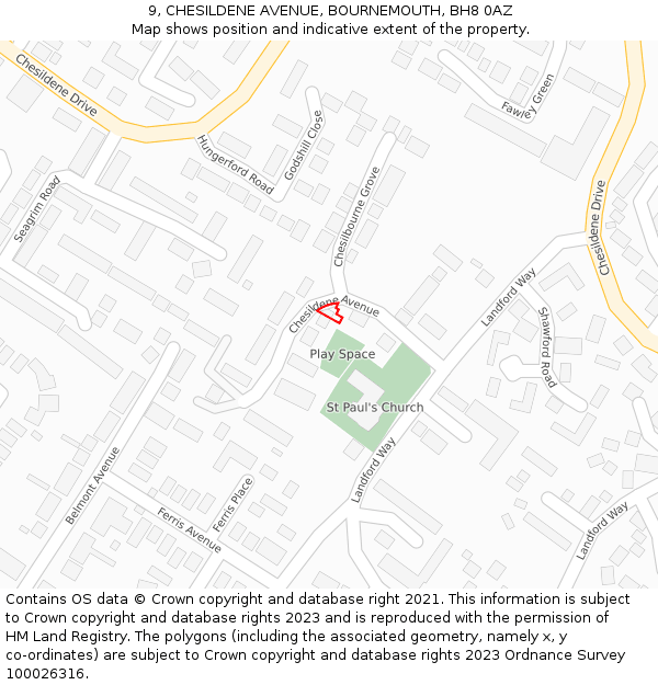 9, CHESILDENE AVENUE, BOURNEMOUTH, BH8 0AZ: Location map and indicative extent of plot