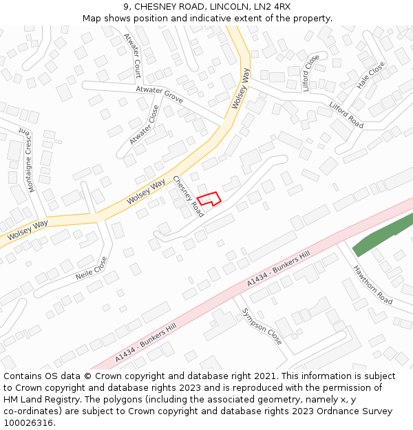9, CHESNEY ROAD, LINCOLN, LN2 4RX: Location map and indicative extent of plot