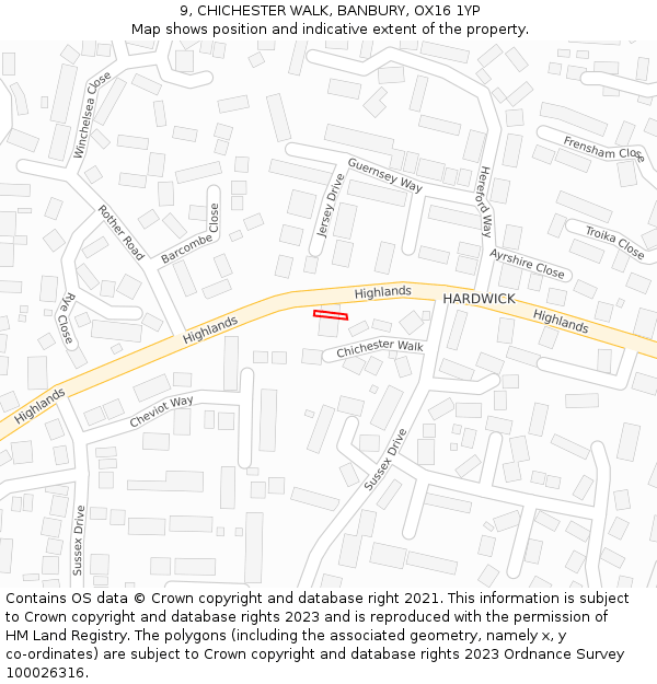 9, CHICHESTER WALK, BANBURY, OX16 1YP: Location map and indicative extent of plot