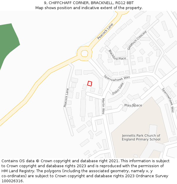 9, CHIFFCHAFF CORNER, BRACKNELL, RG12 8BT: Location map and indicative extent of plot