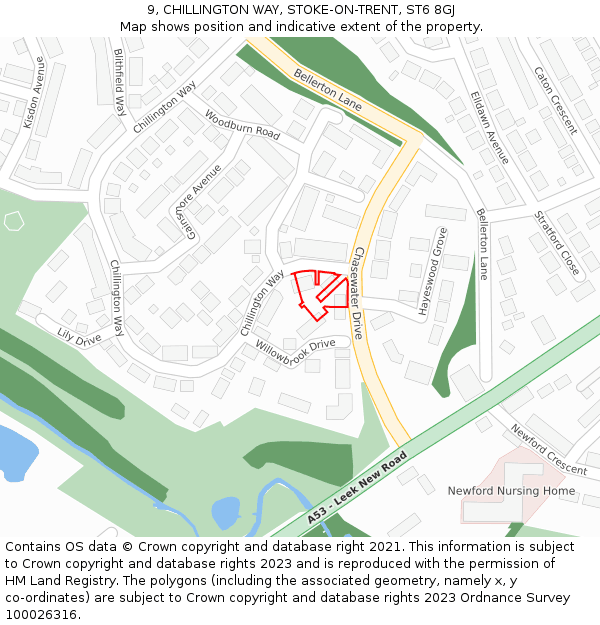 9, CHILLINGTON WAY, STOKE-ON-TRENT, ST6 8GJ: Location map and indicative extent of plot