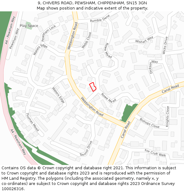 9, CHIVERS ROAD, PEWSHAM, CHIPPENHAM, SN15 3GN: Location map and indicative extent of plot