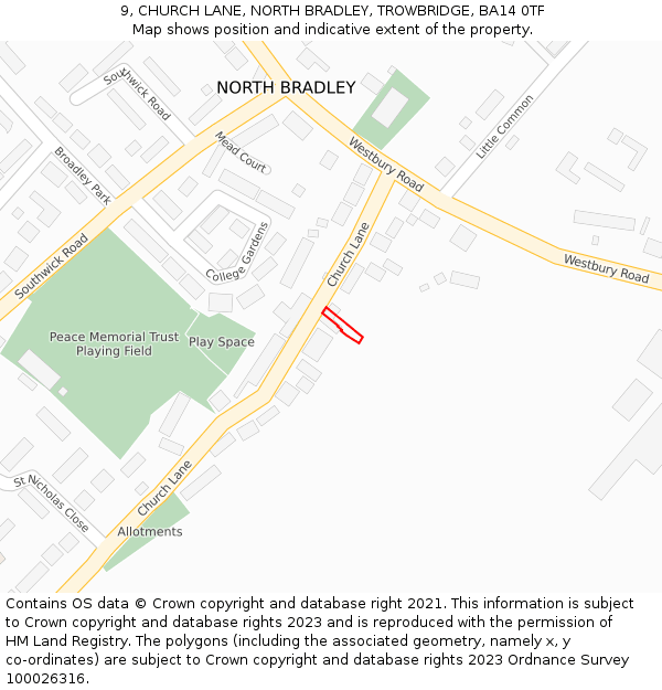 9, CHURCH LANE, NORTH BRADLEY, TROWBRIDGE, BA14 0TF: Location map and indicative extent of plot