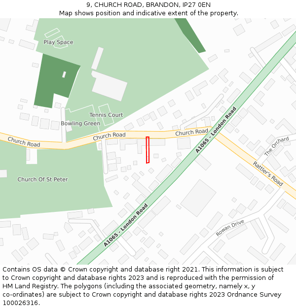 9, CHURCH ROAD, BRANDON, IP27 0EN: Location map and indicative extent of plot
