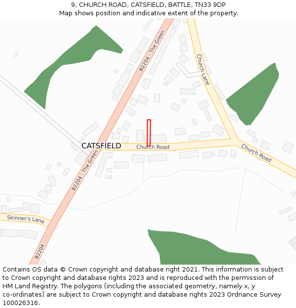 9, CHURCH ROAD, CATSFIELD, BATTLE, TN33 9DP: Location map and indicative extent of plot