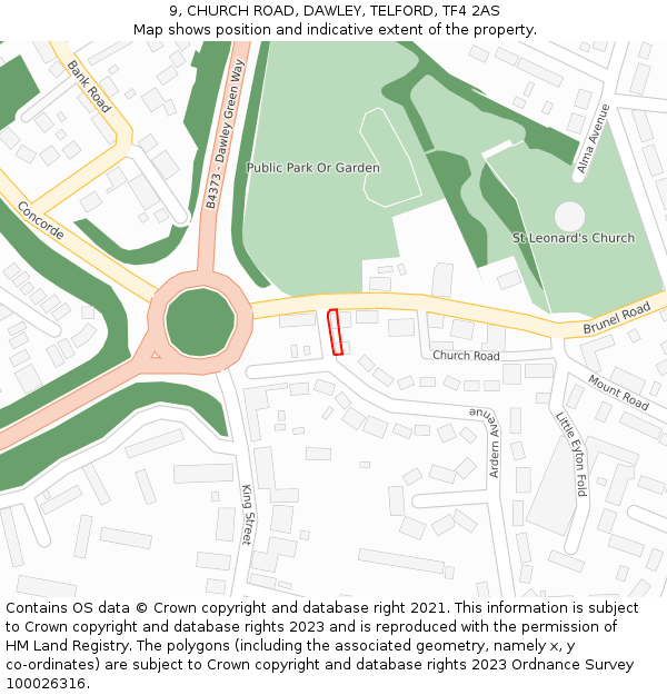 9, CHURCH ROAD, DAWLEY, TELFORD, TF4 2AS: Location map and indicative extent of plot