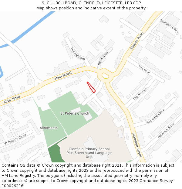 9, CHURCH ROAD, GLENFIELD, LEICESTER, LE3 8DP: Location map and indicative extent of plot