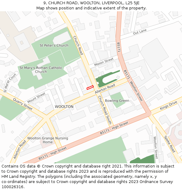 9, CHURCH ROAD, WOOLTON, LIVERPOOL, L25 5JE: Location map and indicative extent of plot
