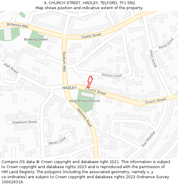 9, CHURCH STREET, HADLEY, TELFORD, TF1 5RQ: Location map and indicative extent of plot